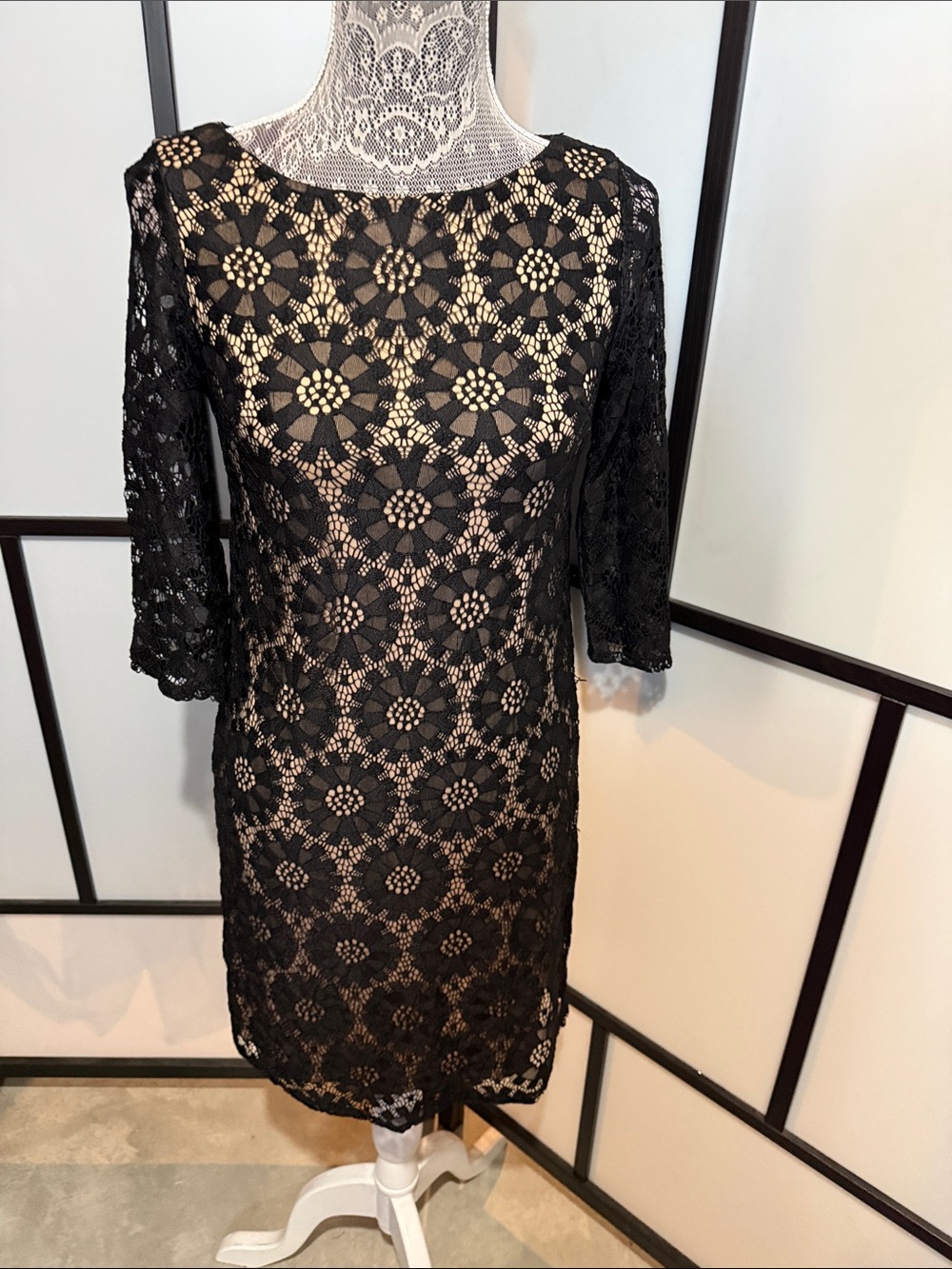 Jessica Howard Black Lace Mini Dress with Nude Lining